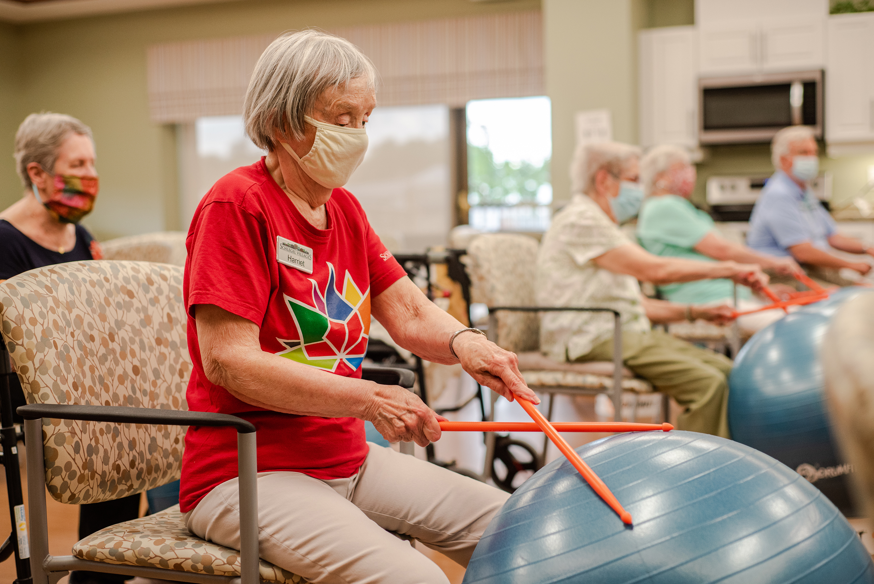 Seniors participating in drum fit program